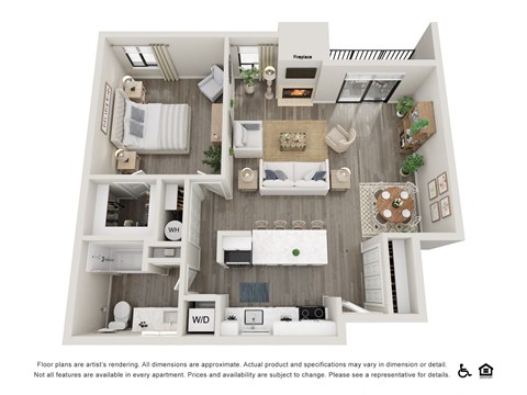 Floor plan for 1 bed, 1 bath, 867 sqft